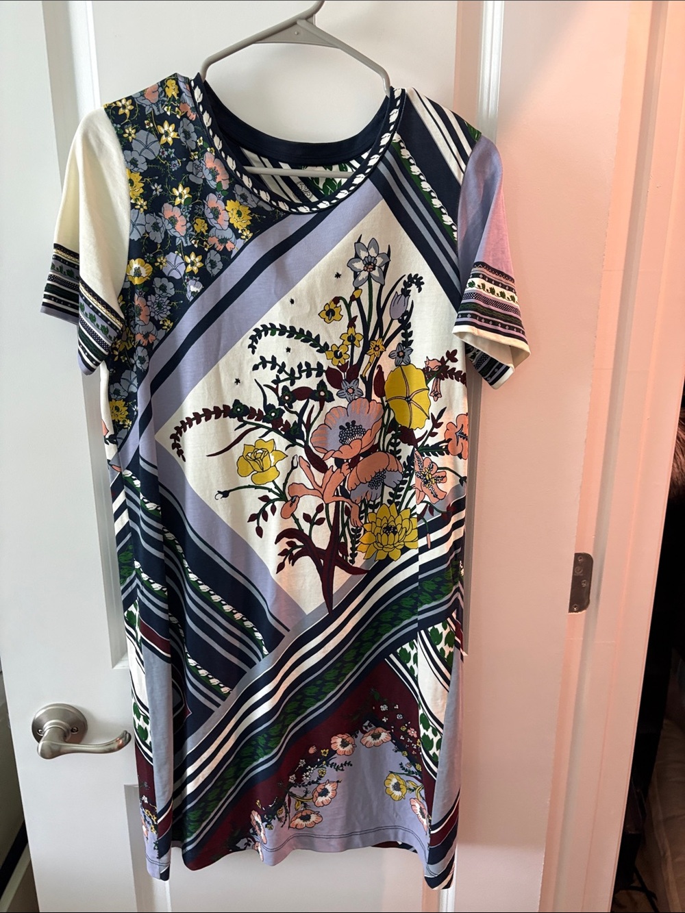 Floral Stripe Short-Sleeve Women’s Dress in Multicolor